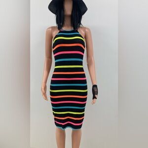 Stripped midí Body Con Dress